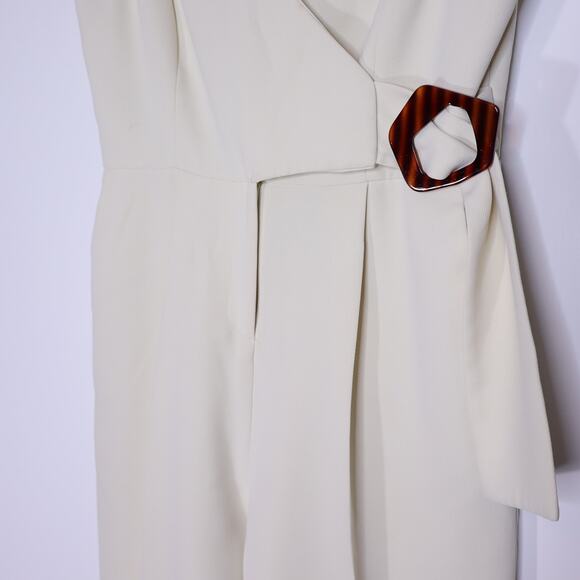 TOPSHOP Belted V-Neck Wrap Jumpsuit Ivory Tapered Leg Casual Women's 6P - Picture 4 of 11